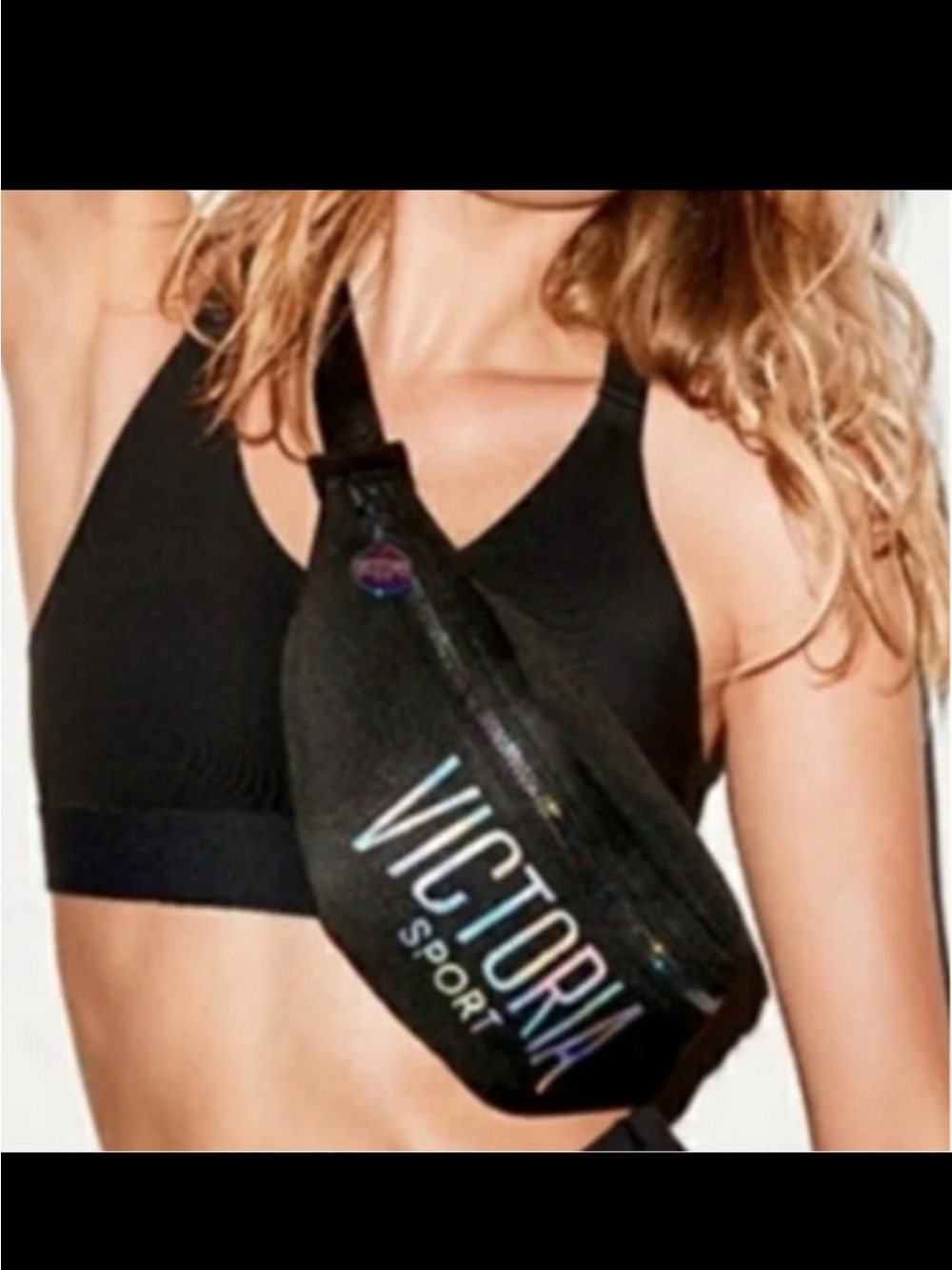 Victoria's Secret Black Holographic Logo Women’s Crossbody Belt Bag✨